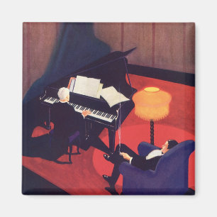 Vintage Art Deco Musiklounge Pianospelare Pianist Magnet