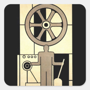 Vintage Art Deco näringslivshjulet och maskinarbet Fyrkantigt Klistermärke