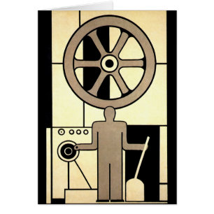Vintage Art Deco näringslivshjulet och maskinarbet Hälsningskort