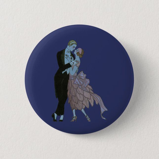 Vintage Art Deco Newlyweds, Kärlek Bröllop Dance Knapp (Framsida)