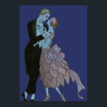 Vintage Art Deco Newlyweds, Kärlek Bröllop Dance Poster<br><div class="desc">Skapat med en tydlig bakgrund så att du kan ändra färg i bakgrunden till ett hexcode-färg, klicka bara på knappen "anpassa" för att ändra färg. Vintagen illustrerar romantisk bild med en man och en kvinna som är klädd i formellt klädda balrum dans i månbelysningen. Hon är i en elegant bröllop...</div>