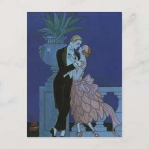 Vintage Art Deco Newlywets Spara datum Meddelande Vykort