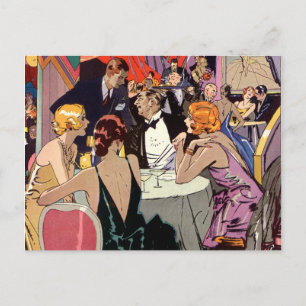 Vintage Art Deco NightClub Cocktails Spara datumet Meddelande Vykort