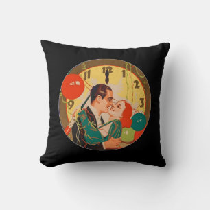 Vintage Art Deco Nyårsafton Kyss Klocka Kudde