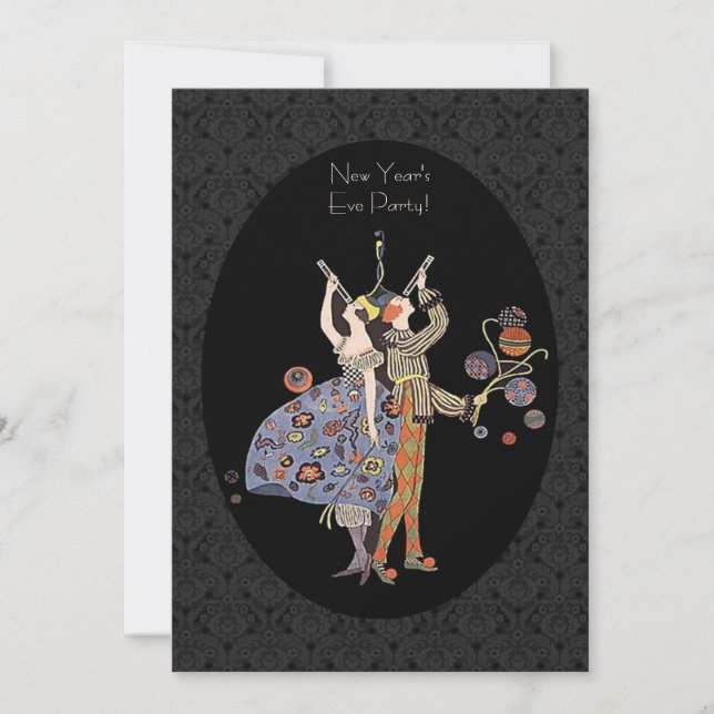 Vintage Art Deco Nyårsafton Party Inbjudningar (Framsida)