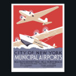 Vintage Art Deco NYC:s kommun WPA Poster<br><div class="desc">Detta är ett digitalt utökat tryck av en vintage från 1937 Art Deco WPA poster att främja New Yorks kommunala flygplatser, Floyd Bennett Fält och North Beach, Öster River Seaplane-baser, Wall street och 31a Street, som visar flygplan och sjöflygplan. Texten lyder: "Kommunala flygplatser i New York: 1 Floyd Bennett Fält...</div>