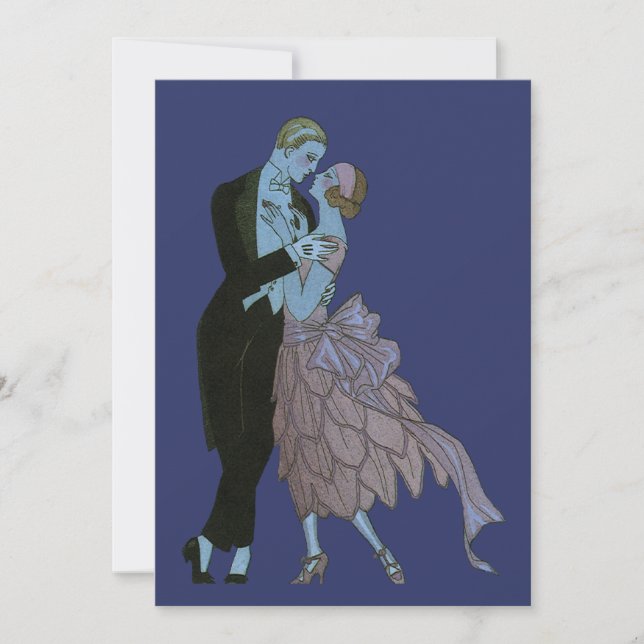 Vintage Art Deco Nygifta, Bröllop Spara Datum Inbjudningar (Framsida)