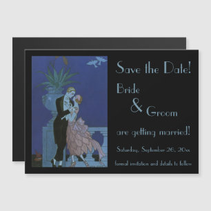 Vintage Art Deco Nygifta Bröllop Spara Datum Magnetisk Inbjudningskort