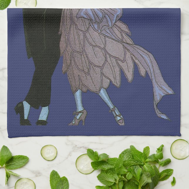 Vintage Art Deco Nygifta, Bröllopsdans Kärlek Kökshandduk (Vikta)