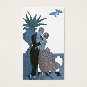Vintage Art Deco nygifta, kärleksdans på bröllopet Visitkort