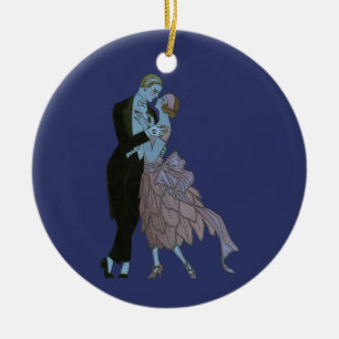 Vintage Art Deco Nygifta, Kärleksfull Bröllopsdans Julgransprydnad Keramik