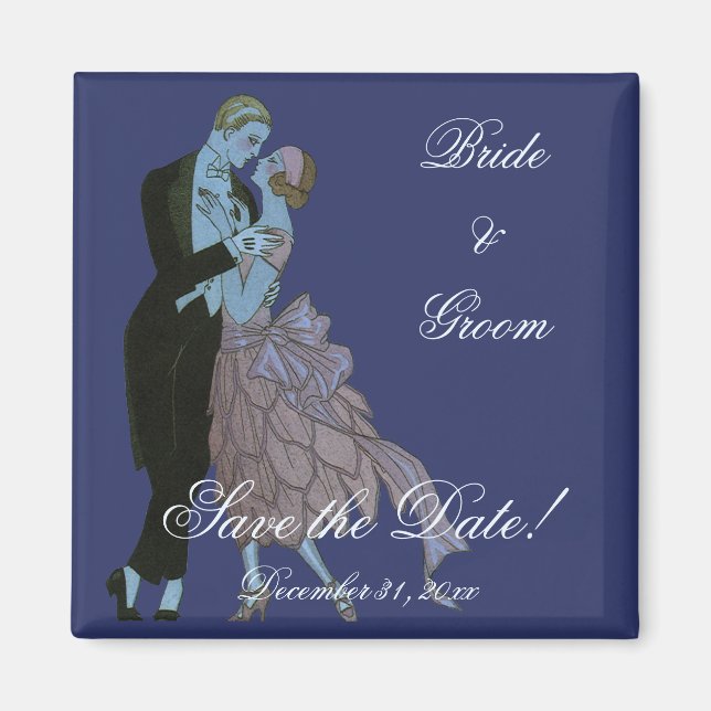 Vintage Art Deco Nygifta, Kärleksfull Bröllopsdans Magnet (Framsidan)