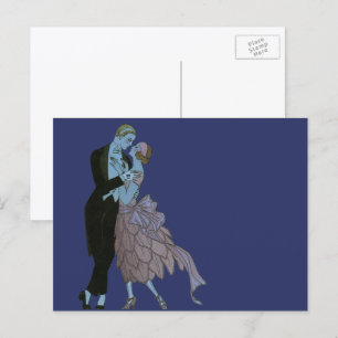Vintage Art Deco Nygifta, Kärleksfull Bröllopsdans Vykort