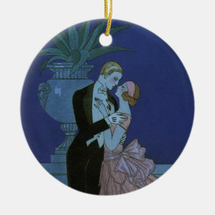 Vintage Art Deco Nygifta, Oui av George Barbier Julgransprydnad Keramik