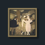 Vintage Art Deco, överraskning av George Barbier Canvastryck<br><div class="desc">Snygg teaterkonst med en vintage illustration Art Deco-designtitel Surprise av George Barbier. En maskerad party med sagda tecken klädda i elegantens stumma och masker. Harlequinade är en brittisk teatralisk genre,  pantomime med tecknen Harlequin,  som kärlek Columbine,  Columbins giriga far Pantalon,  en eländig Clown,  och tjänstanten Pierrot.</div>