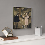 Vintage Art Deco, Överraskning av George Barbier Fyrkantig Klocka<br><div class="desc">Vintage-illustration Art Deco-design med titeln Överraskning av George Barbier. En maskeradfest med sagokaraktärer iklädda eleganta kostymer och masker. Harlekinad är en brittisk komisk teatergenre,  pantomim med karaktärerna Harlekin,  som älskar Columbine,  Columbines girige far Pantaloon,  en busig Clown och tjänaren Pierrot.</div>