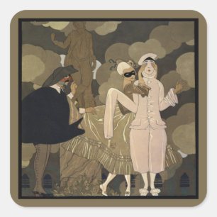 Vintage Art Deco, Överraskning av George Barbier Fyrkantigt Klistermärke