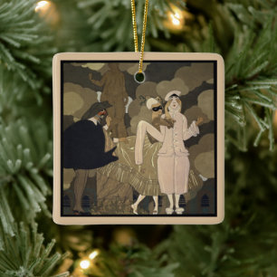 Vintage Art Deco, Överraskning av George Barbier Julgransprydnad Keramik