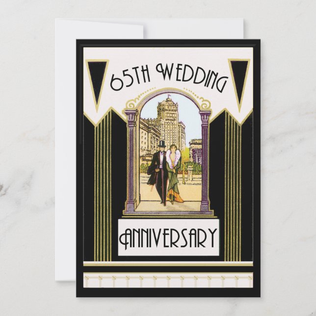 Vintage Art Deco Par 65-års bröllopsjubileum Inbjudningar (Framsida)