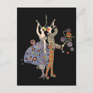 Vintage Art Deco Party Goers Firande Vykort