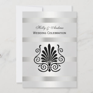 Vintage Art Deco Plume Black White V Bröllop Inbjudningar