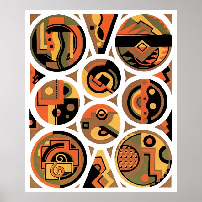 Vintage Art Deco Pochoir Jazz Geometric Circles Poster (Framsidan)