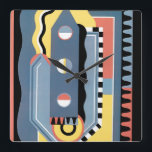 Vintage Art Deco Pochoir Jazz Geometric Mönster Fyrkantig Klocka<br><div class="desc">Vintage illustration art deco pochoir mönster av Georges Valmier från fransk bok Collection Decors et Couleurs-serien, 1930. Pochoir är en stencilteknik som är vanlig i surrealismmålningar. En modern kubismdesign med en mängd olika geometriska former och färg. I mönster ingår ett skrivinstrument som liknar en penna eller ett krita med tre...</div>