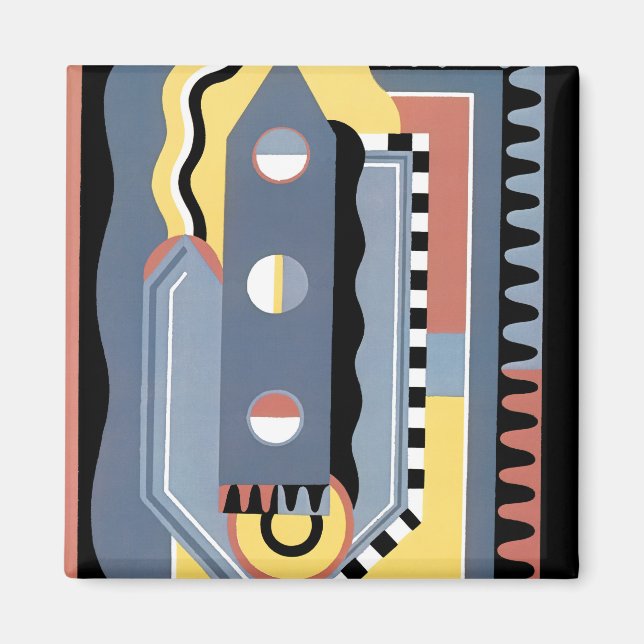 Vintage Art Deco Pochoir Jazz Geometric Mönster Magnet (Framsidan)