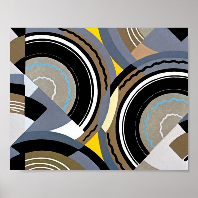 Vintage Art Deco Pochoir Jazz Geometric Shapes Poster (Framsidan)