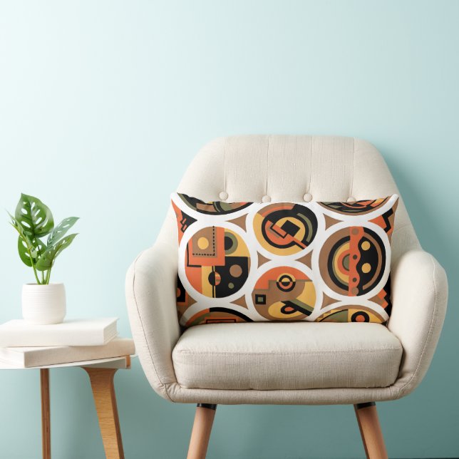 Vintage Art Deco Pochoir Jazz Geometriska Cirklar Lumbarkudde (Stol)