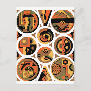 Vintage Art Deco Pochoir Jazz Geometriska Cirklar Vykort