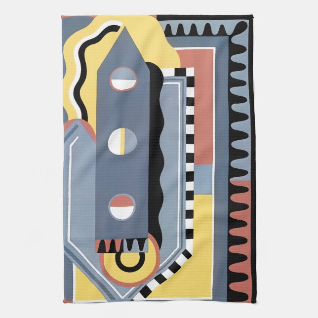 Vintage Art Deco Pochoir Jazz Geometriska Mönster Kökshandduk (Vertikal)