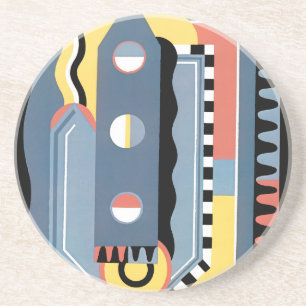 Vintage Art Deco Pochoir Jazz Geometriska Mönster Underlägg Sandsten
