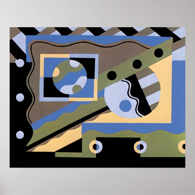 Vintage Art Deco Pochoir Jazz kubism Mönster Poster (Framsidan)