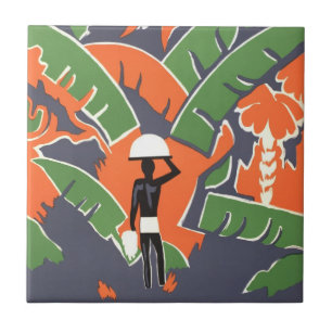 Vintage Art Deco-resa, infödd i afrikansk djungel Kakelplatta
