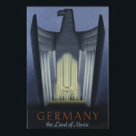 Vintage Art Deco-resa Tyskland Eagle Poster<br><div class="desc">Vintage Art Deco poster Tysklant,  visar en örn i bakgrunden med logotypen "Tyskland land of Music".</div>