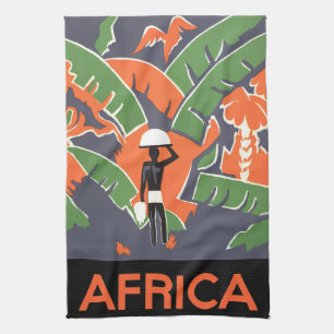 Vintage Art Deco-resor, inföding i afrikansk djung Kökshandduk