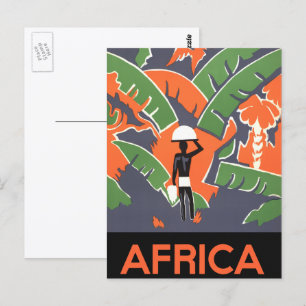 Vintage Art Deco-resor, inföding i afrikansk djung Vykort