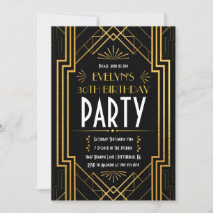 Vintage Art Deco Roaring 20s Birthday Inbjudningar