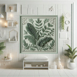 Vintage Art Deco Sage Green Leaf Botanical Design  Kakelplatta