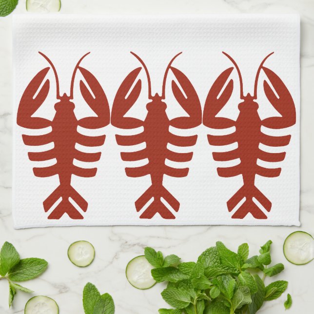 Vintage Art Deco Seafood, Lobster in Red Kökshandduk (Vikta)