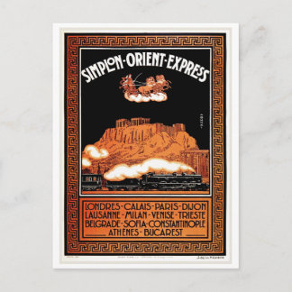 Vintage Art deco Simplon Orient Express Aten Vykort