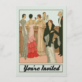 Vintage Art Deco Sofistikerad Bröllopsfest Inbjudningar