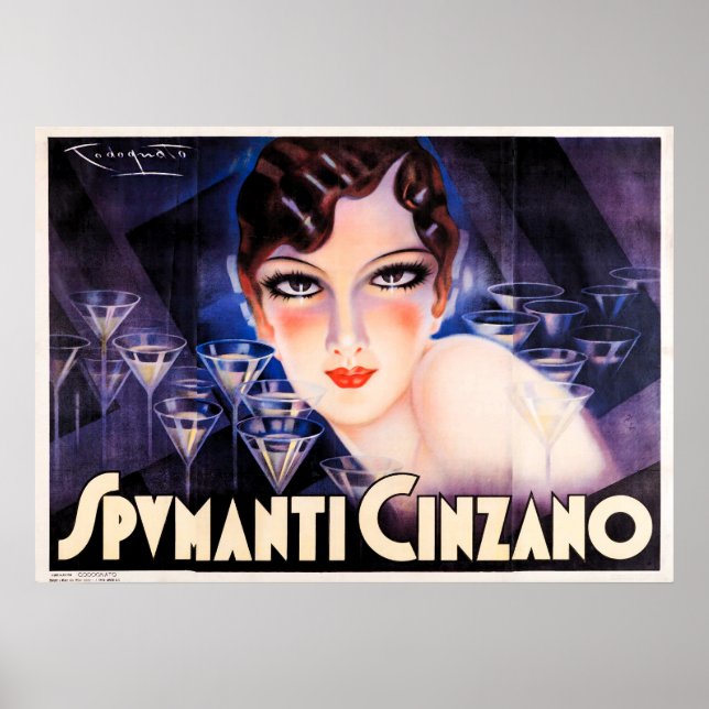Vintage Art Deco Sparkled Vin Annons Poste Poster (Framsidan)