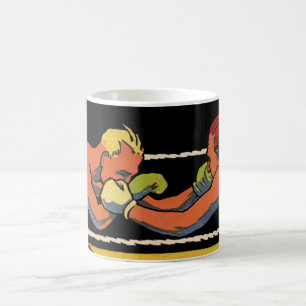 Vintage Art Deco Sport Boxning, Boxare Slår Kaffemugg