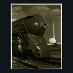 Vintage Art Deco "Steampunk"-lok Poster<br><div class="desc">Detta är ett digitalt utökat tryck av ett fotografi av en vintage av ett "Steampunk"-lokomotiv i Art Deco med ingången till Perisphere av 1939 New York World's Fair i bakgrunden.</div>