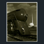 Vintage Art Deco "Steampunk"-lok Poster<br><div class="desc">Detta är ett digitalt utökat tryck av ett fotografi av en vintage av ett "Steampunk"-lokomotiv i Art Deco med ingången till Perisphere av 1939 New York World's Fair i bakgrunden.</div>