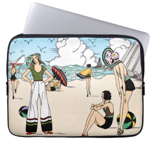 Vintage Art Deco strandillustration 1920-talets ku Laptop Fodral