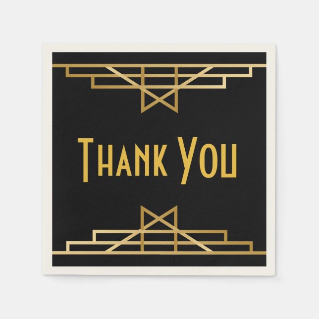 Vintage Art Deco Tack Black & Guld Gatsby Pappersservett (Framsidan)