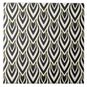 Vintage Art Deco TearDrop Black, Guld, vit tilt, f Kakelplatta